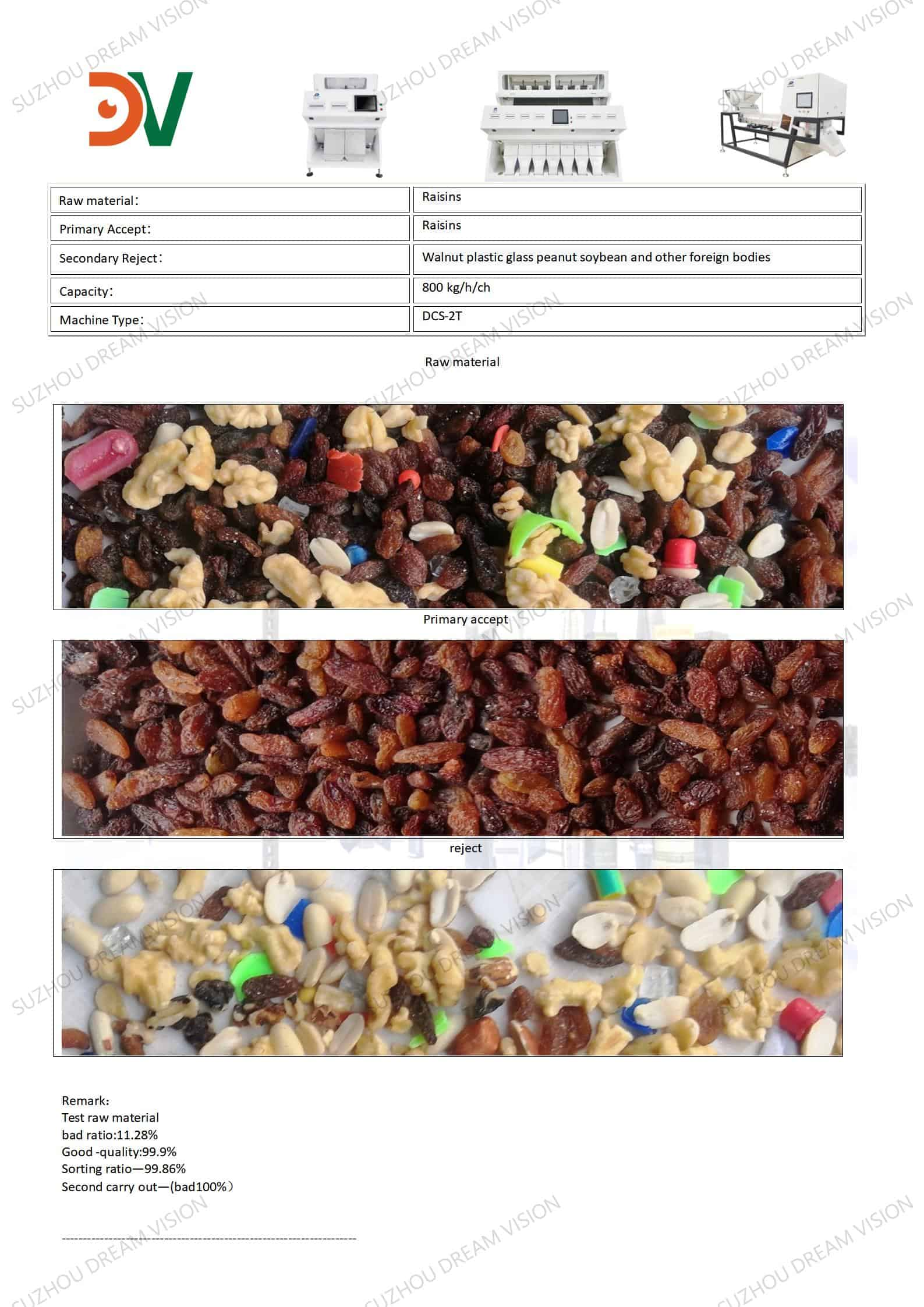 Raisin  Color Sorting Test Report