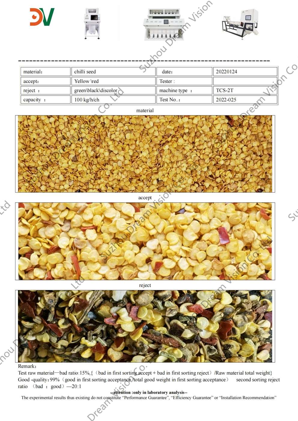 Chilli Seed Color Sorter Report