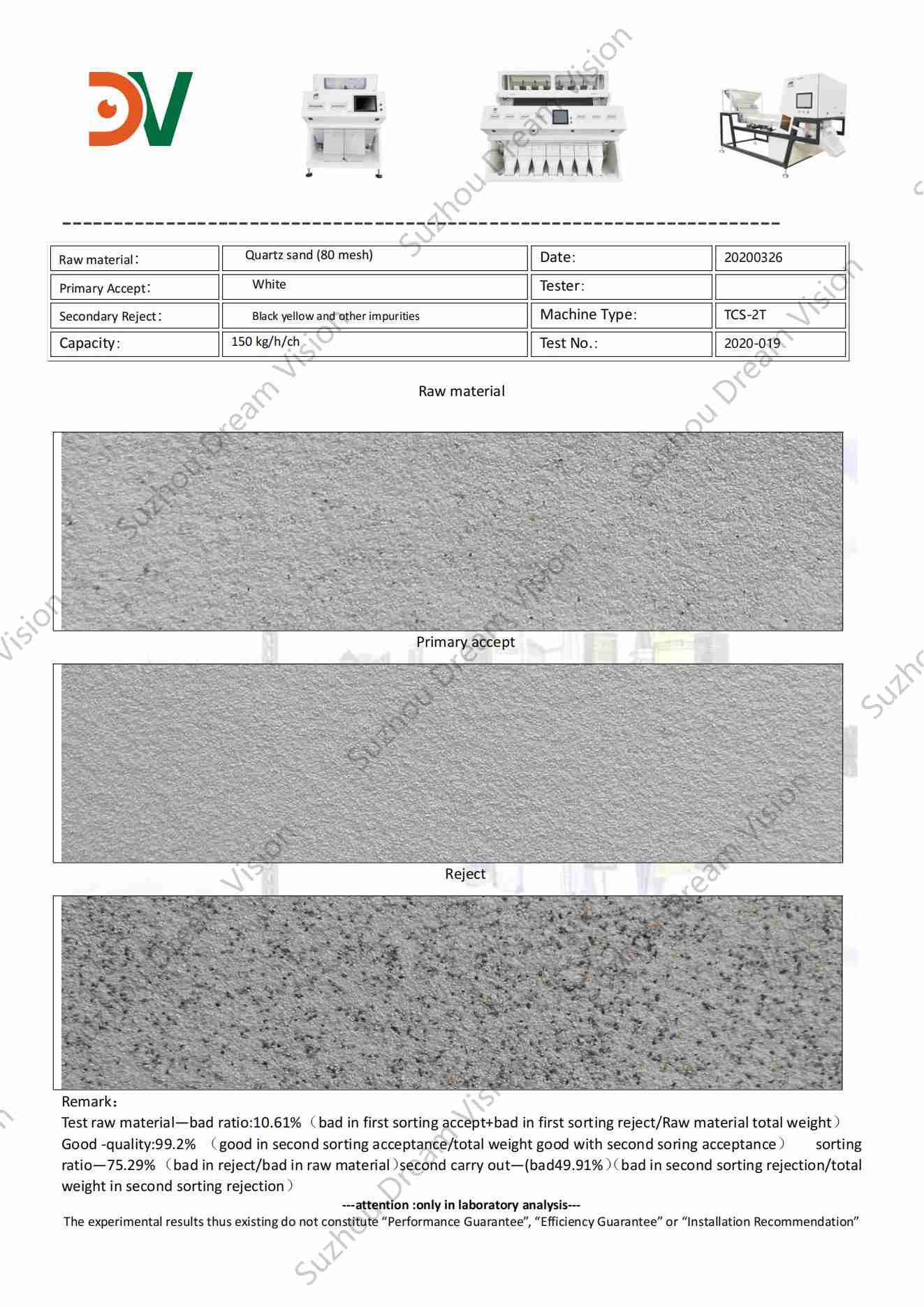 Quartz Sand(80 mesh) Color Sorter Report