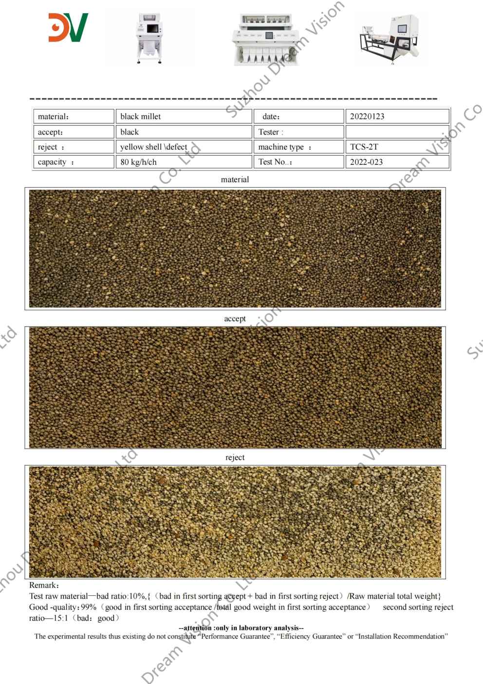 Black Millet Color Sorter Test Report