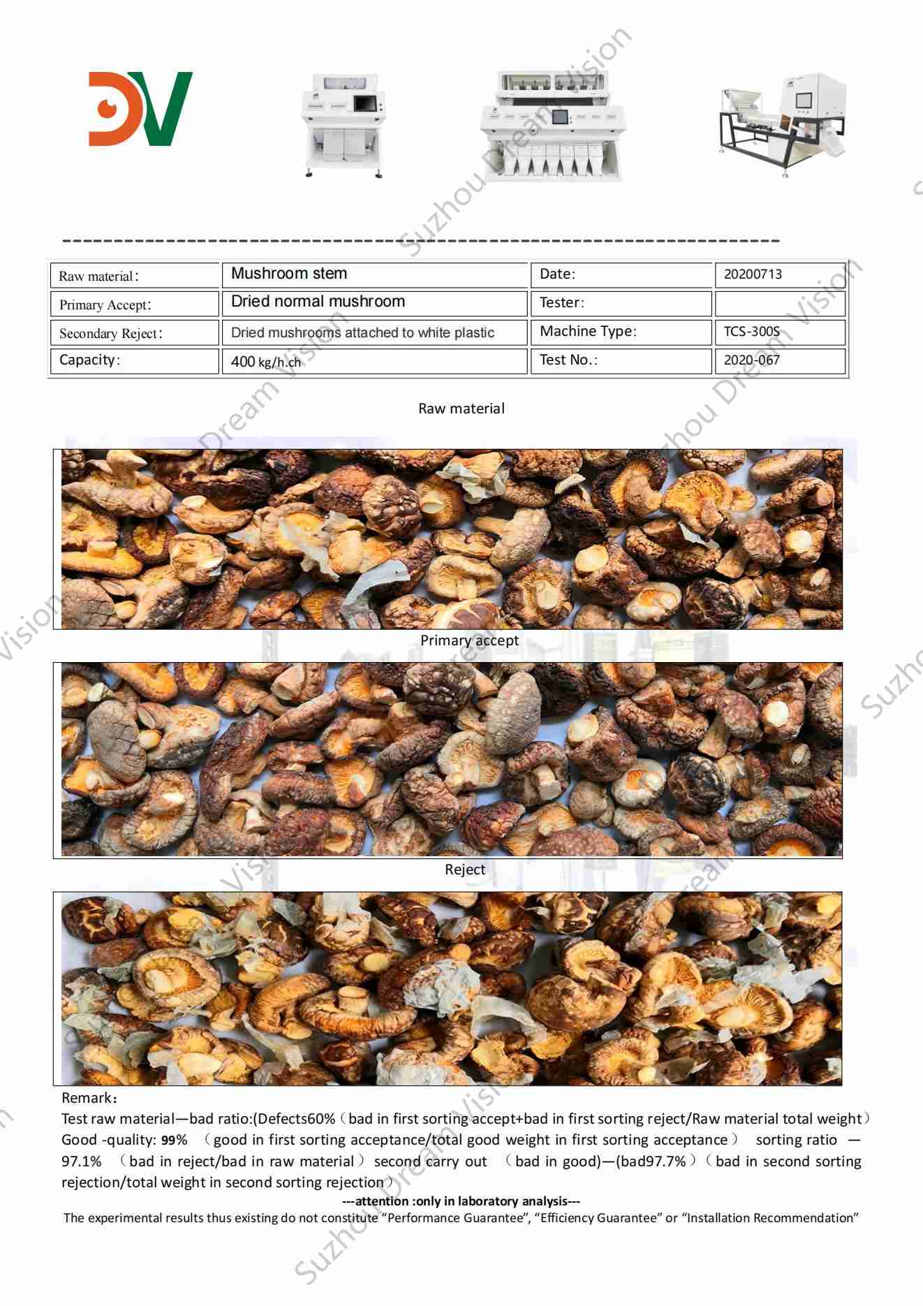 Mushroom Stem Color Sorter Test Report