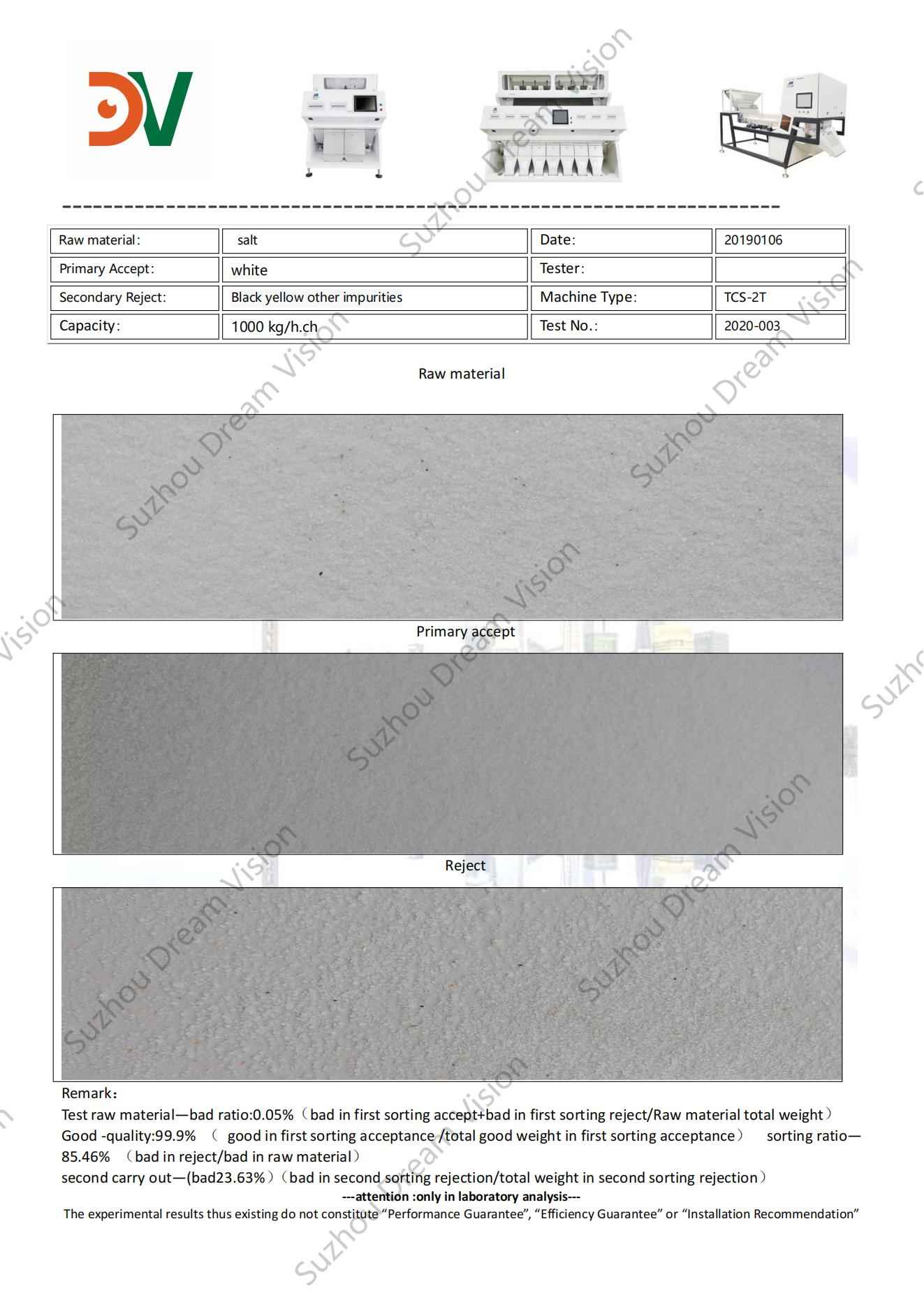 Salt Color Sorter Test Report