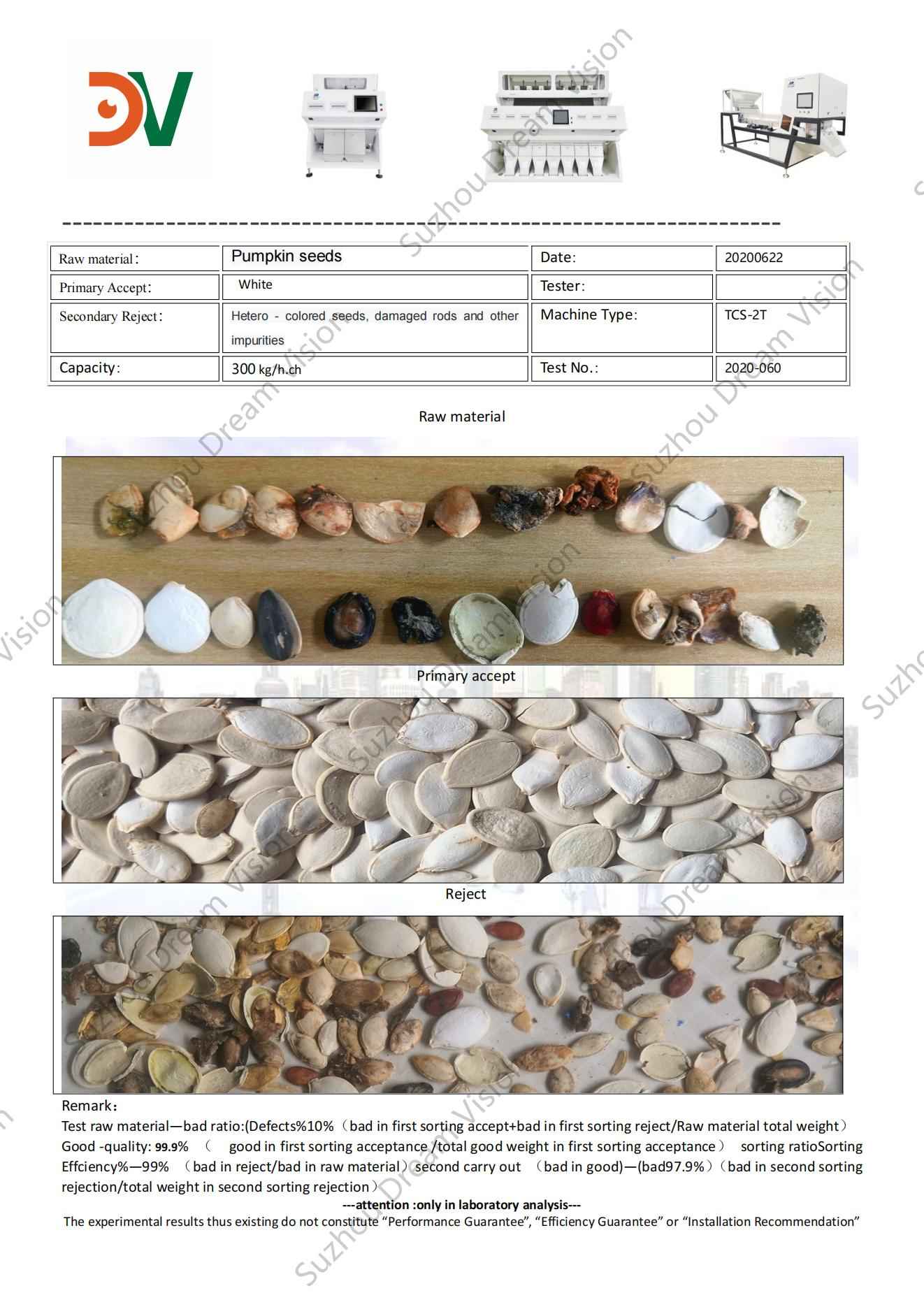 Pumpkin Seeds Color Sorter Test Report