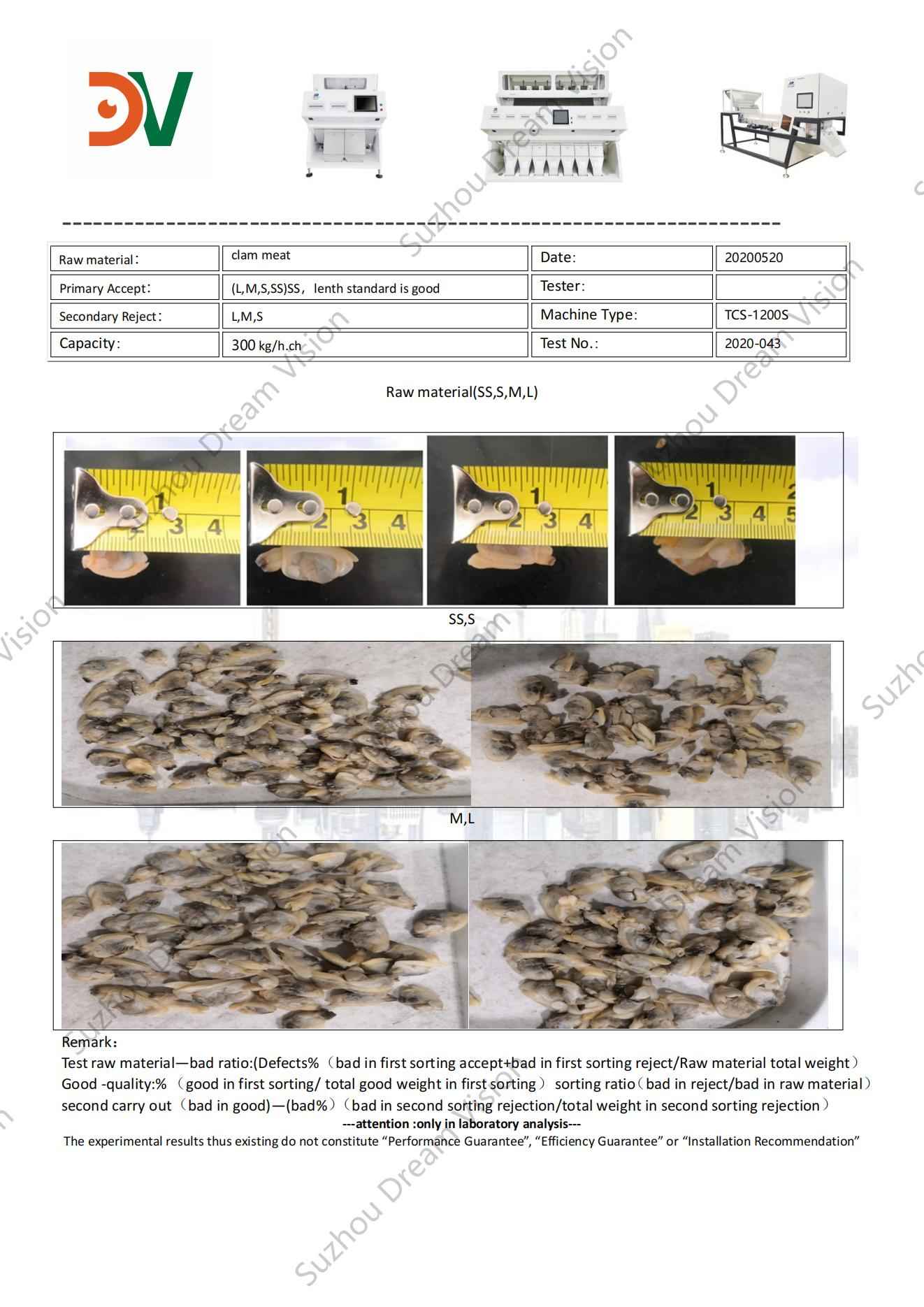 Clam Meat Color Sorter Test Report