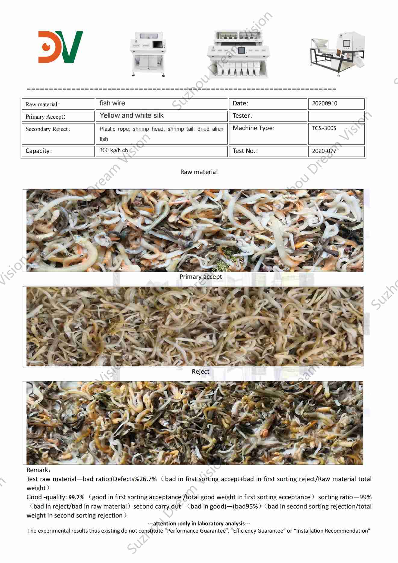 Fish Wire Color Sorter Test Report