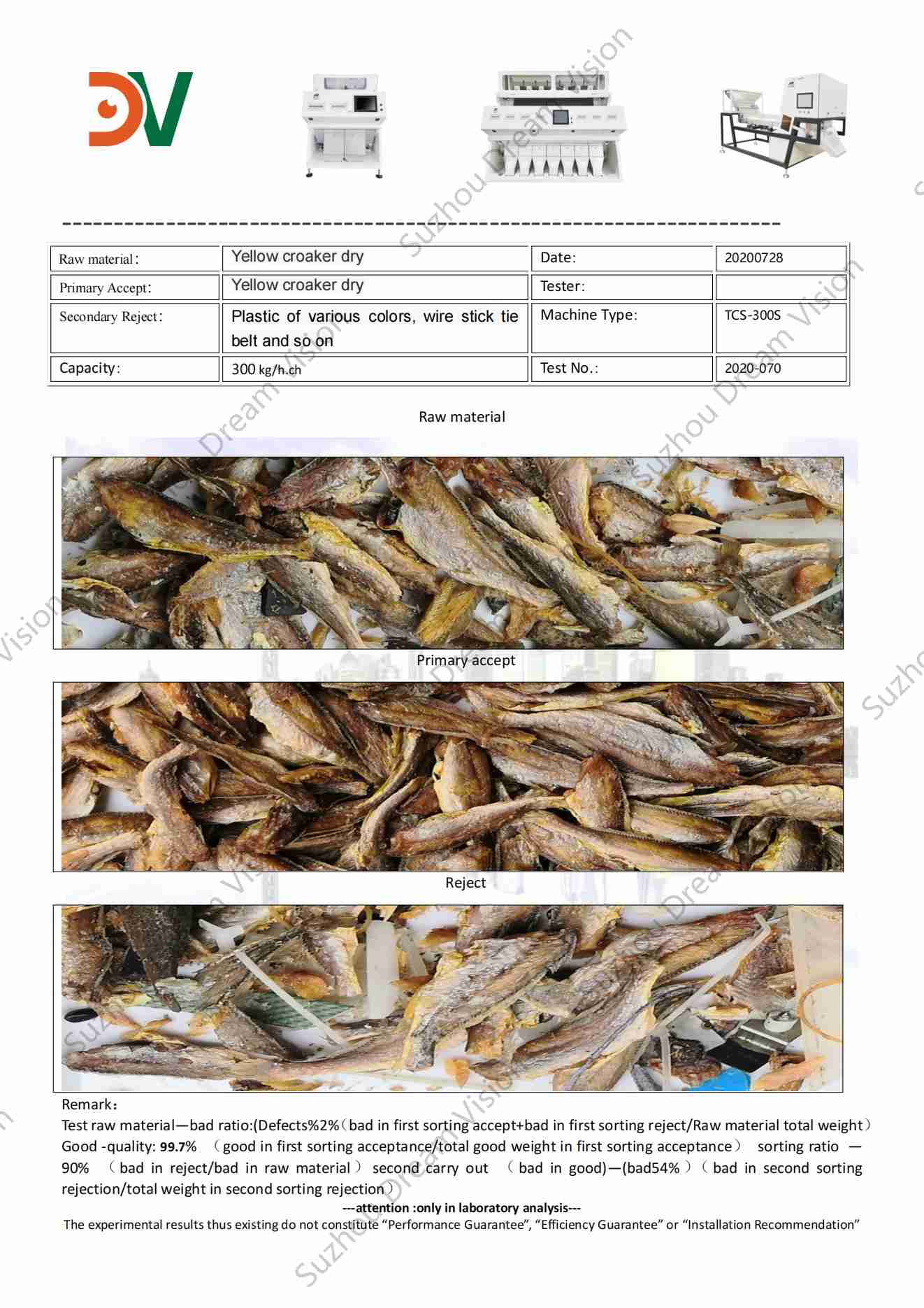 Yellow Croaker Dry Color Sorter Test Report